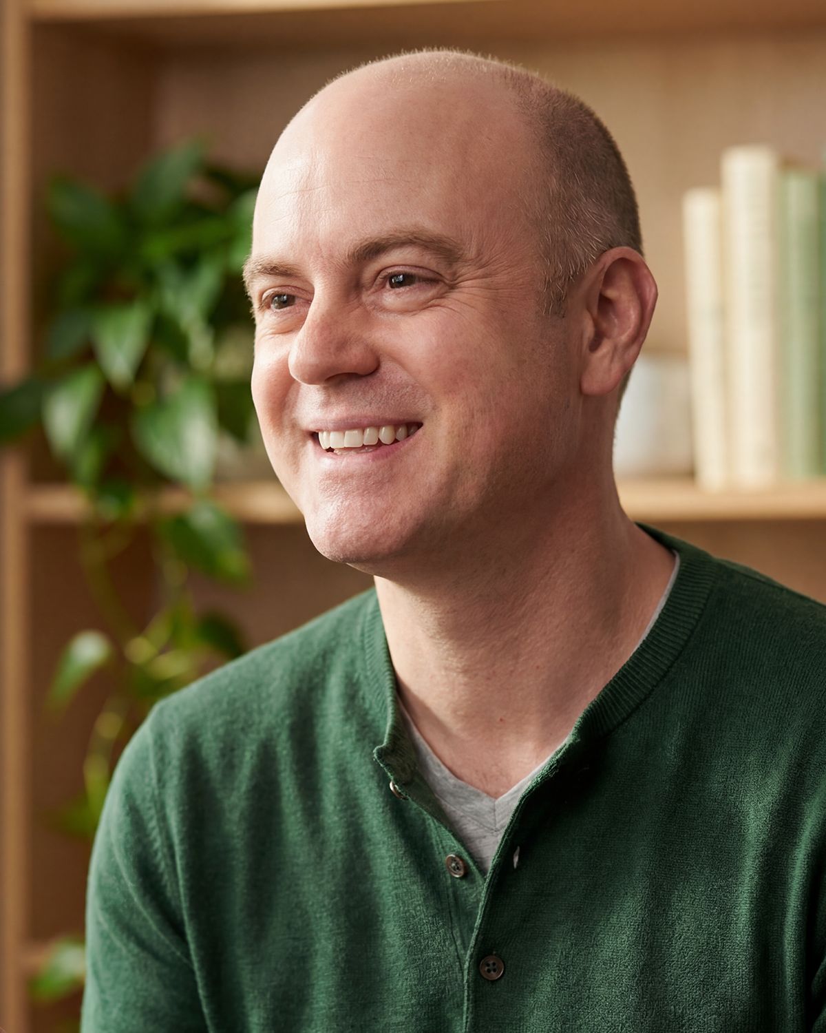 David Harbert, smiling mid-conversation in a calm study